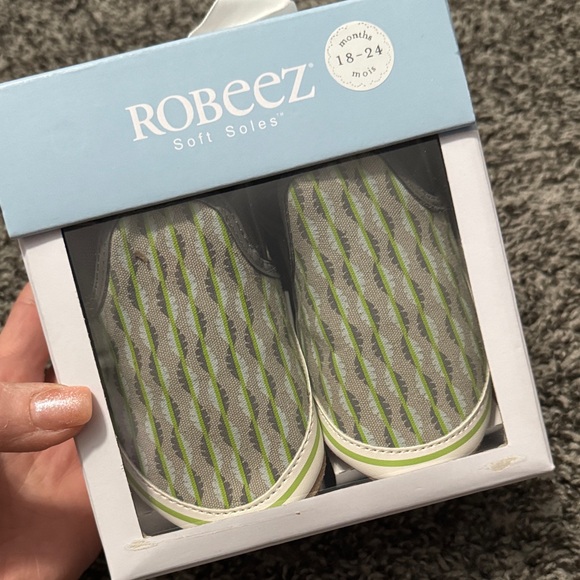 Robeez Green and Gray Striped Baby Shoes - Picture 1 of 2